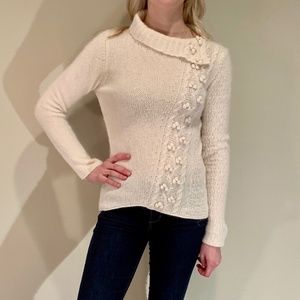 GARNET HILL CREAM SIDE COLLAR POM SWEATER